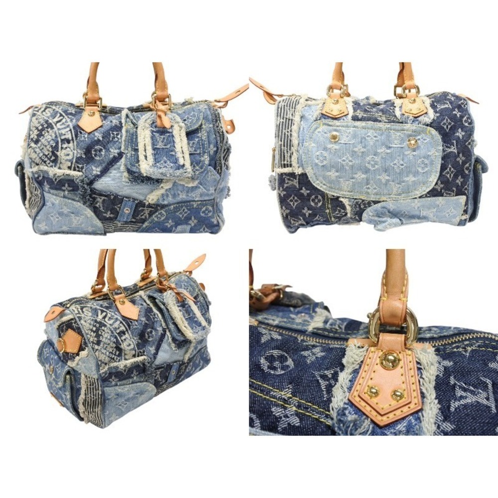 Louis Vuitton Denim Monogram Handbag Patchwork Blue Speedy